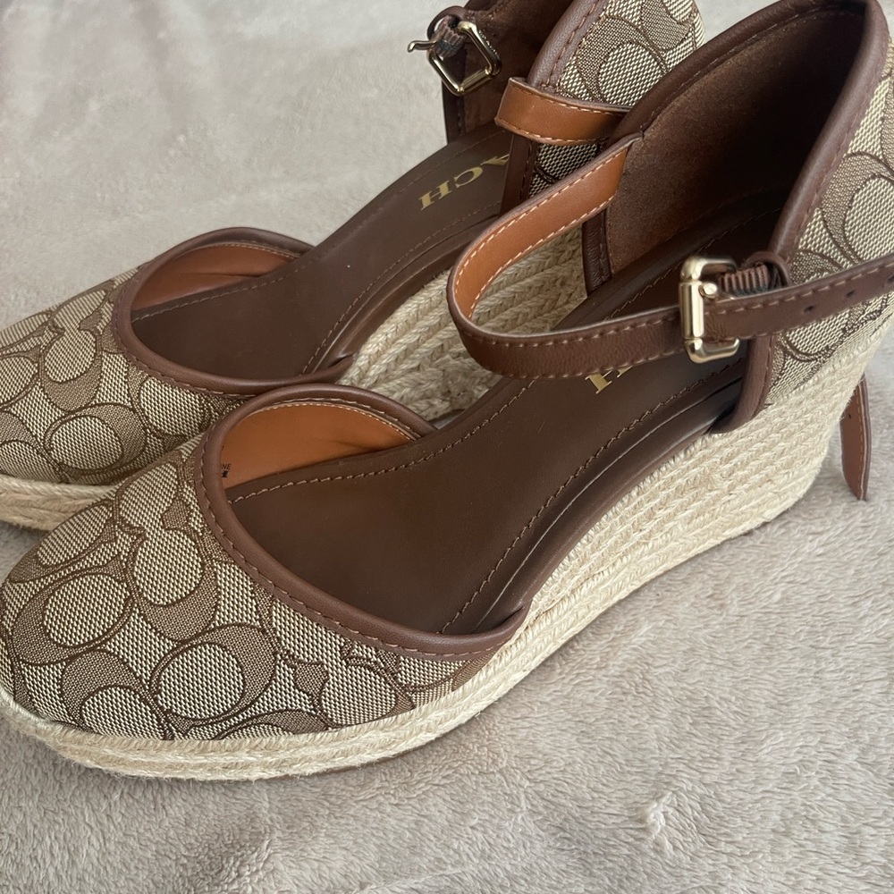 Coach Brown and Cream Platform Sandals